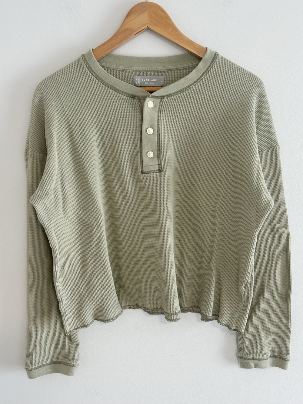 Everlane organic cotton Olive Green Waffle Henley Top